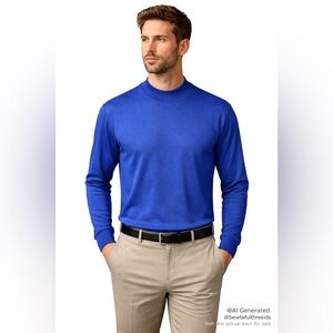 Bugatchi Uomo Men’s M Blue Mercerized Cotton Long Sleeve Shirt
